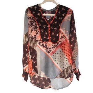 C Johnny Was Mixed Print Long Sleeve Women’s Tunic Blouse Size XS